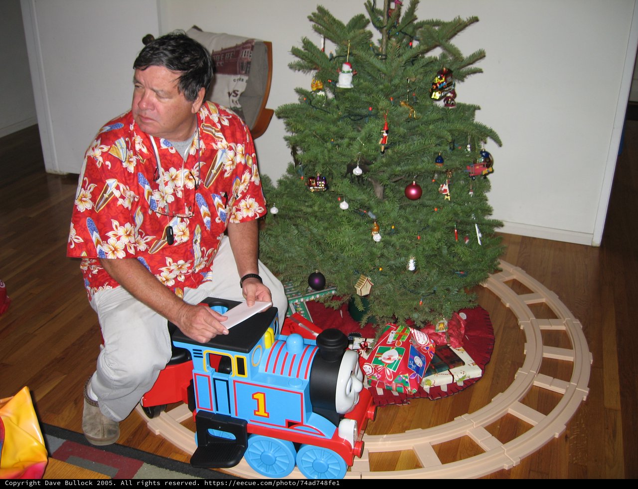 Dad Sets Up Thomas the Tank Engine Christmas Morning