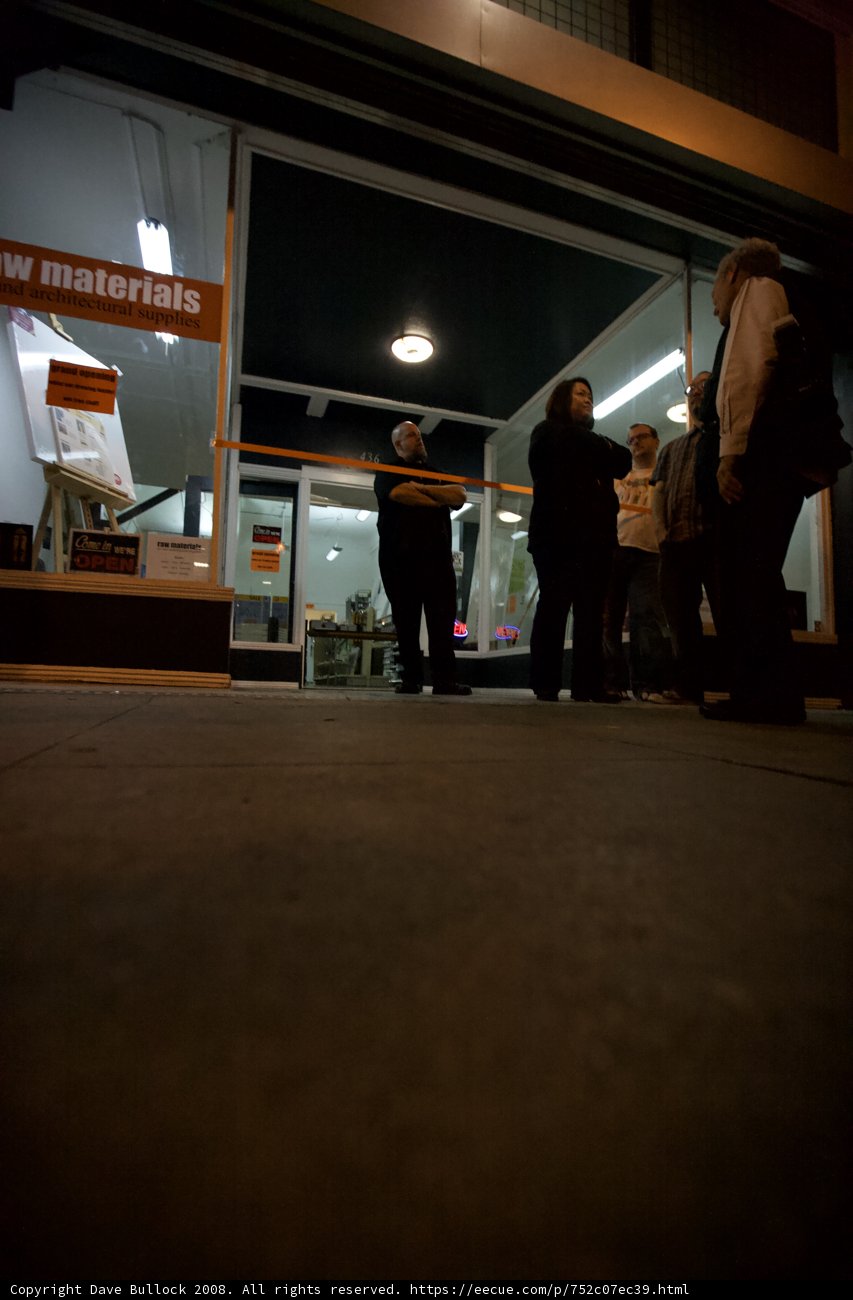 Group of Five Standing Outside a Store