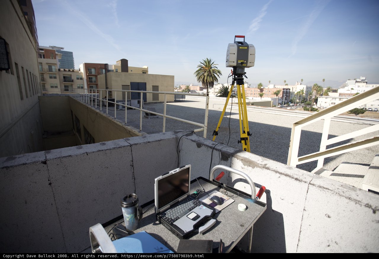 Laptop and Tripod on Concrete Ledge