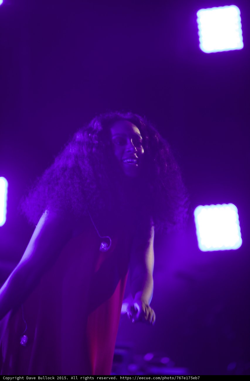 Solange Smiling Leaning Forward Red Dress Purple