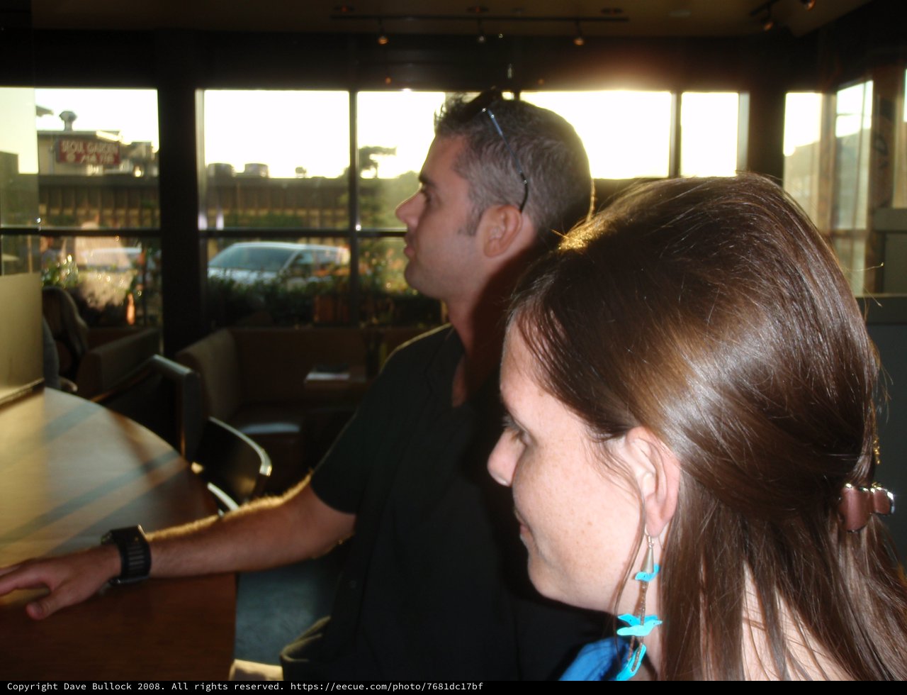 Dan and Penelope at Restaurant During Golden Hour
