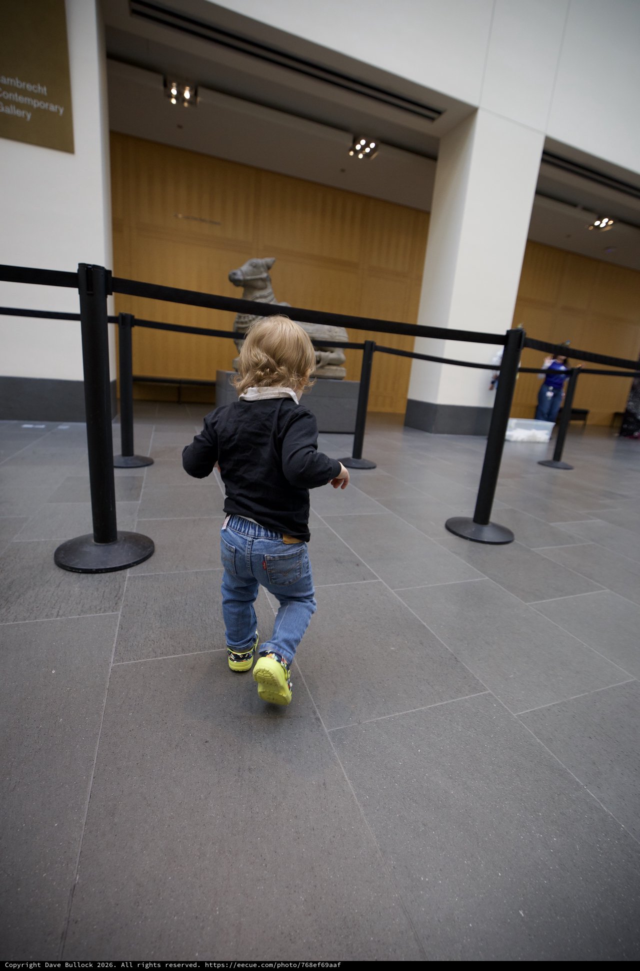 Toddler Exploring Contemporary Art Gallery Space