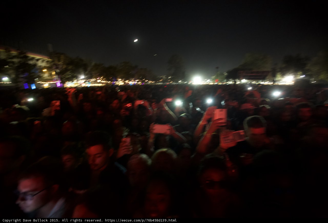 FYF Fest Crowd Motion Blur Red Lighting Moon Night Phones String Lights Purple Lights