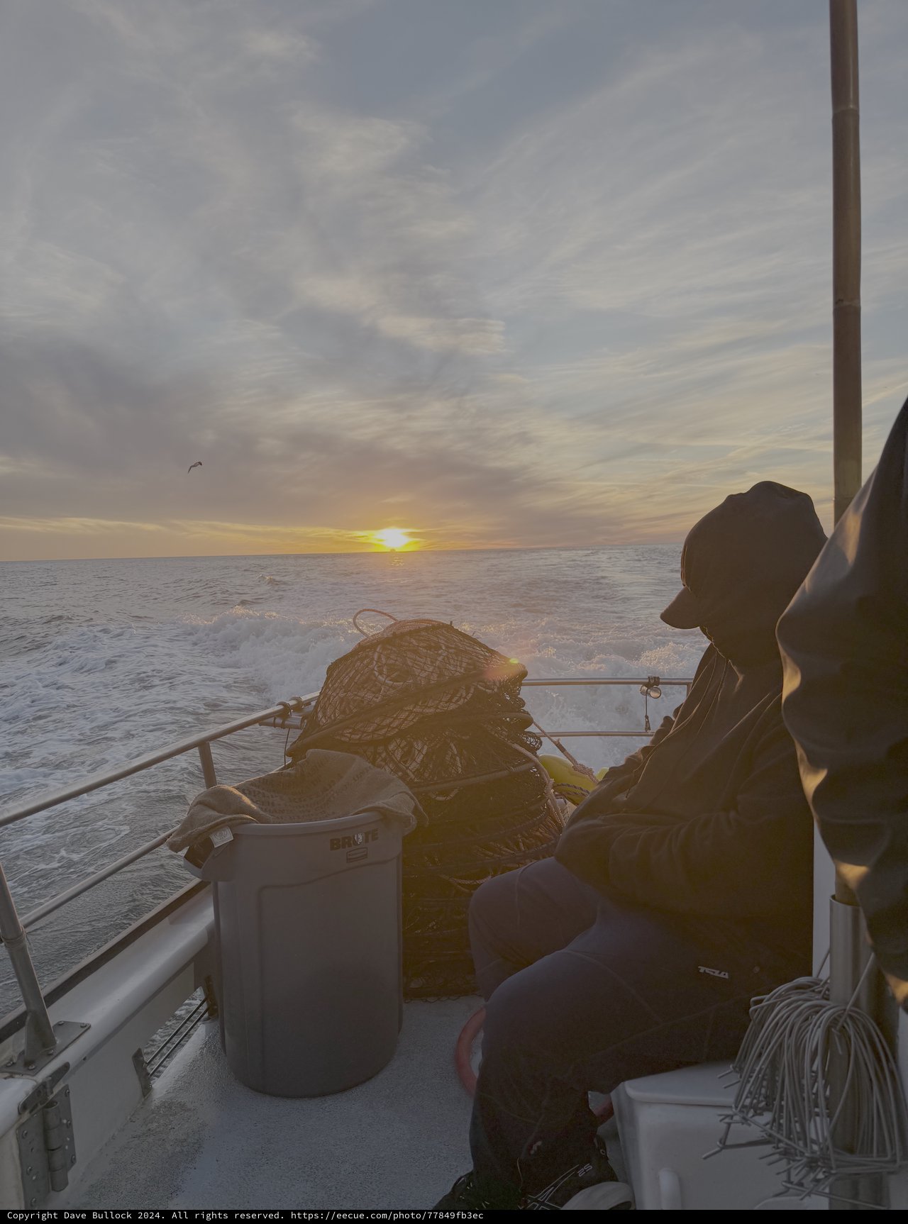Fisherman at Sunset on Ocean Waters