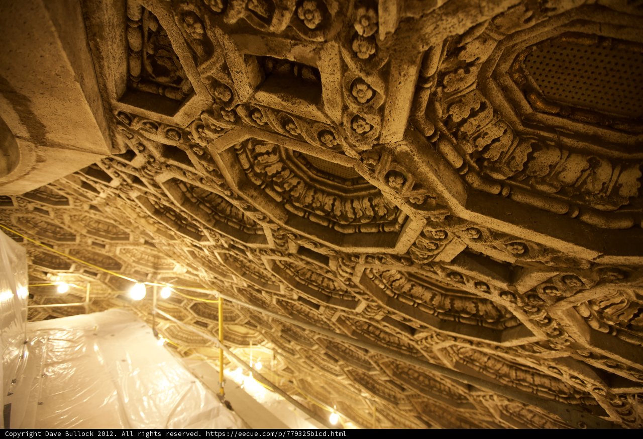 Intricate Carvings of the Temple Theater Ceiling