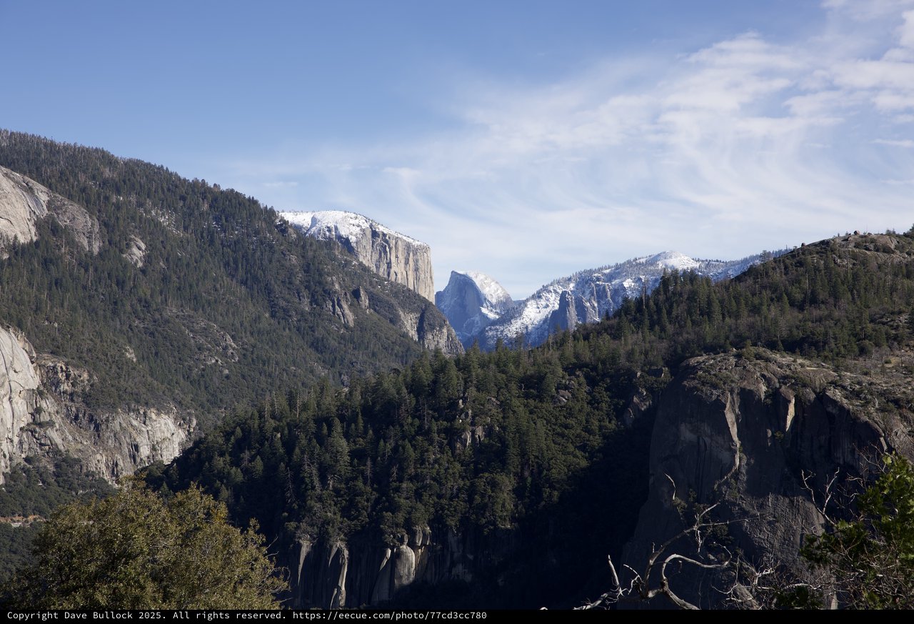 Half Dome Framed by Snow-Capped Yosemite Valley