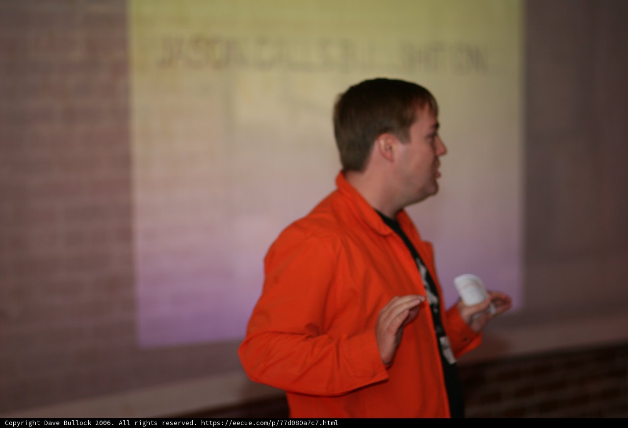 Man in Orange Jacket Among 2006 BarCamp 3 Crowd