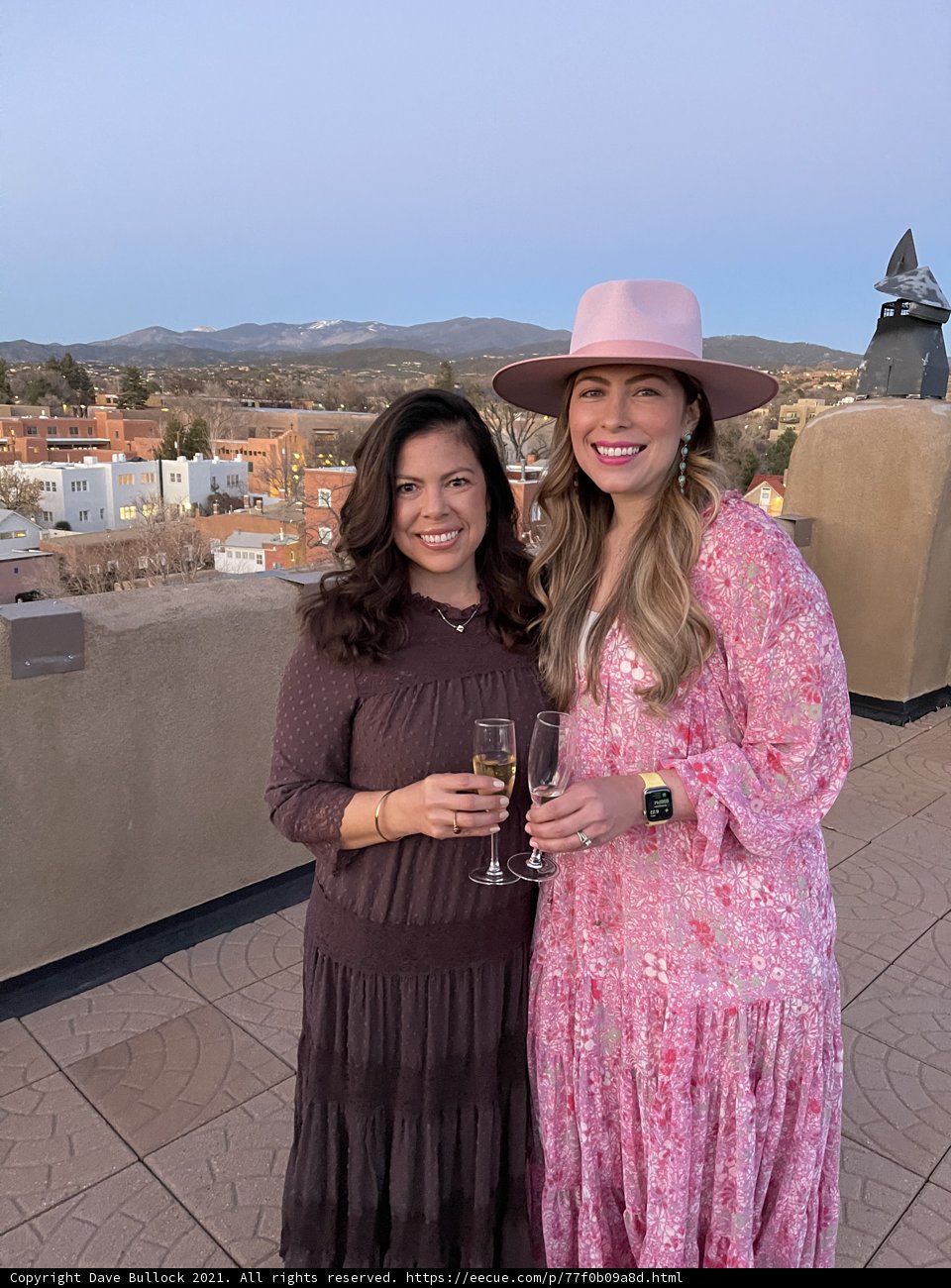 Two Women Posed for a Photo in Beautiful Dresses and Hats