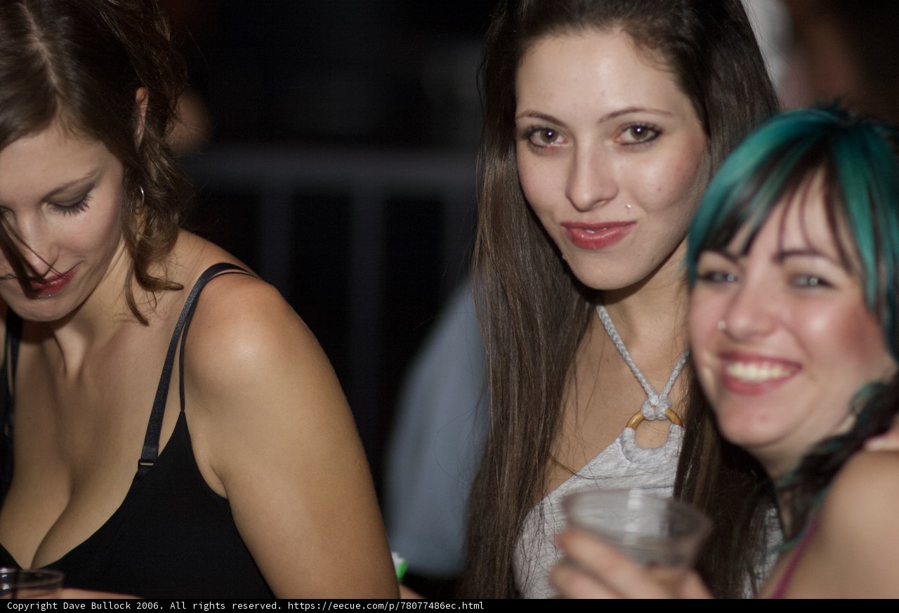 Urban Nightlife with Three Smiling Women