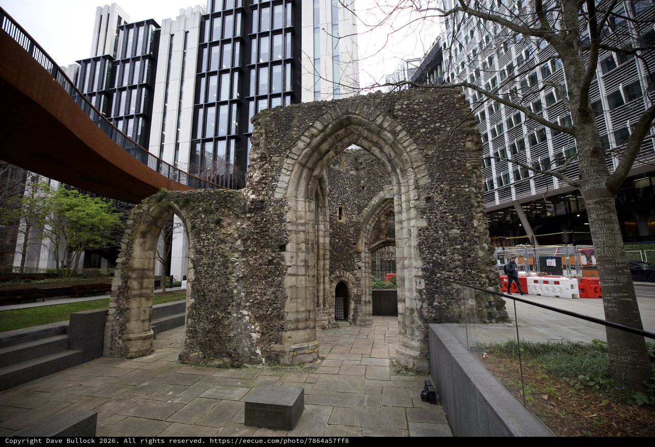 Medieval Church Ruins Amid Modern London Architecture
