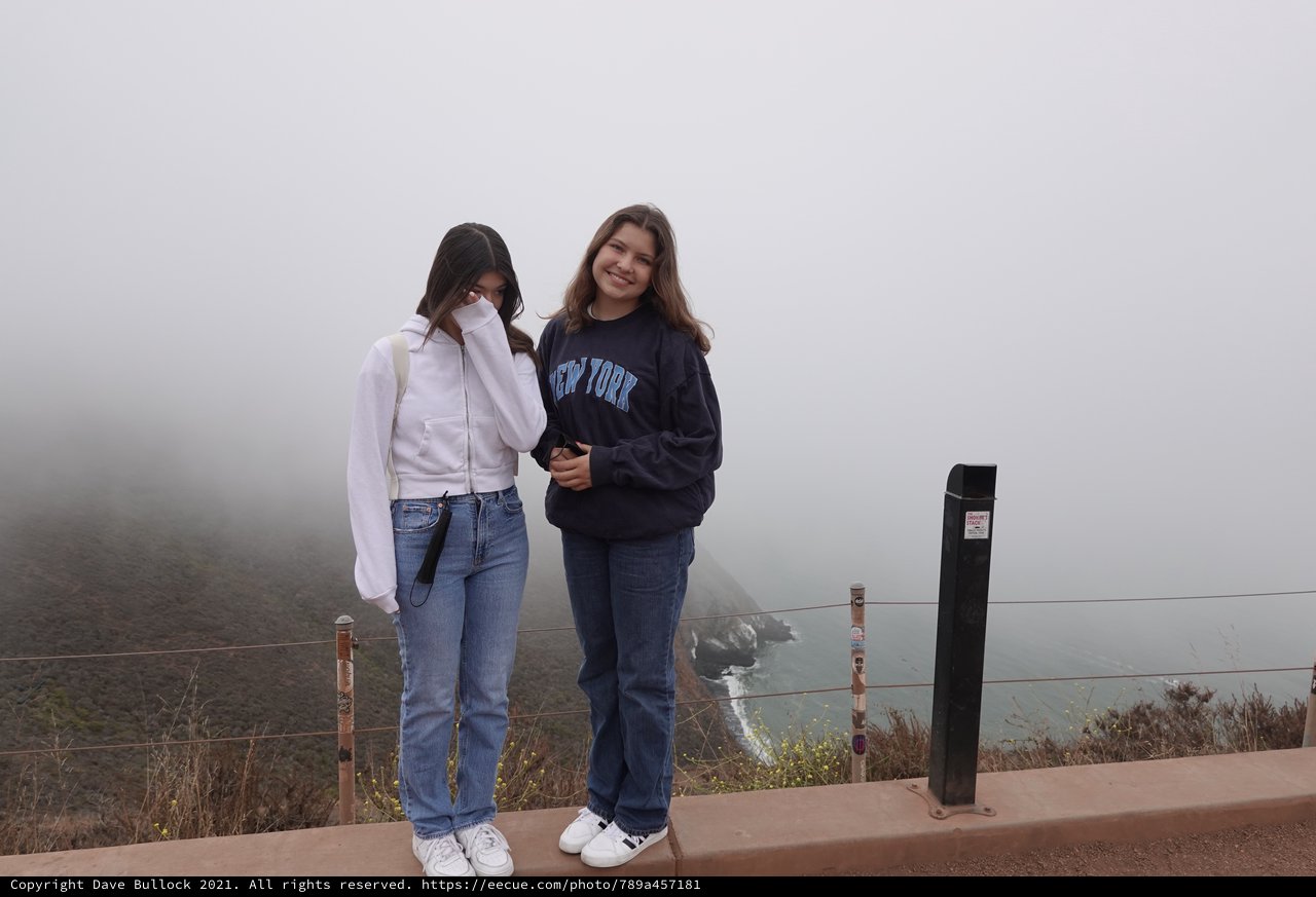 Friends Posing in Foggy Coastal Setting