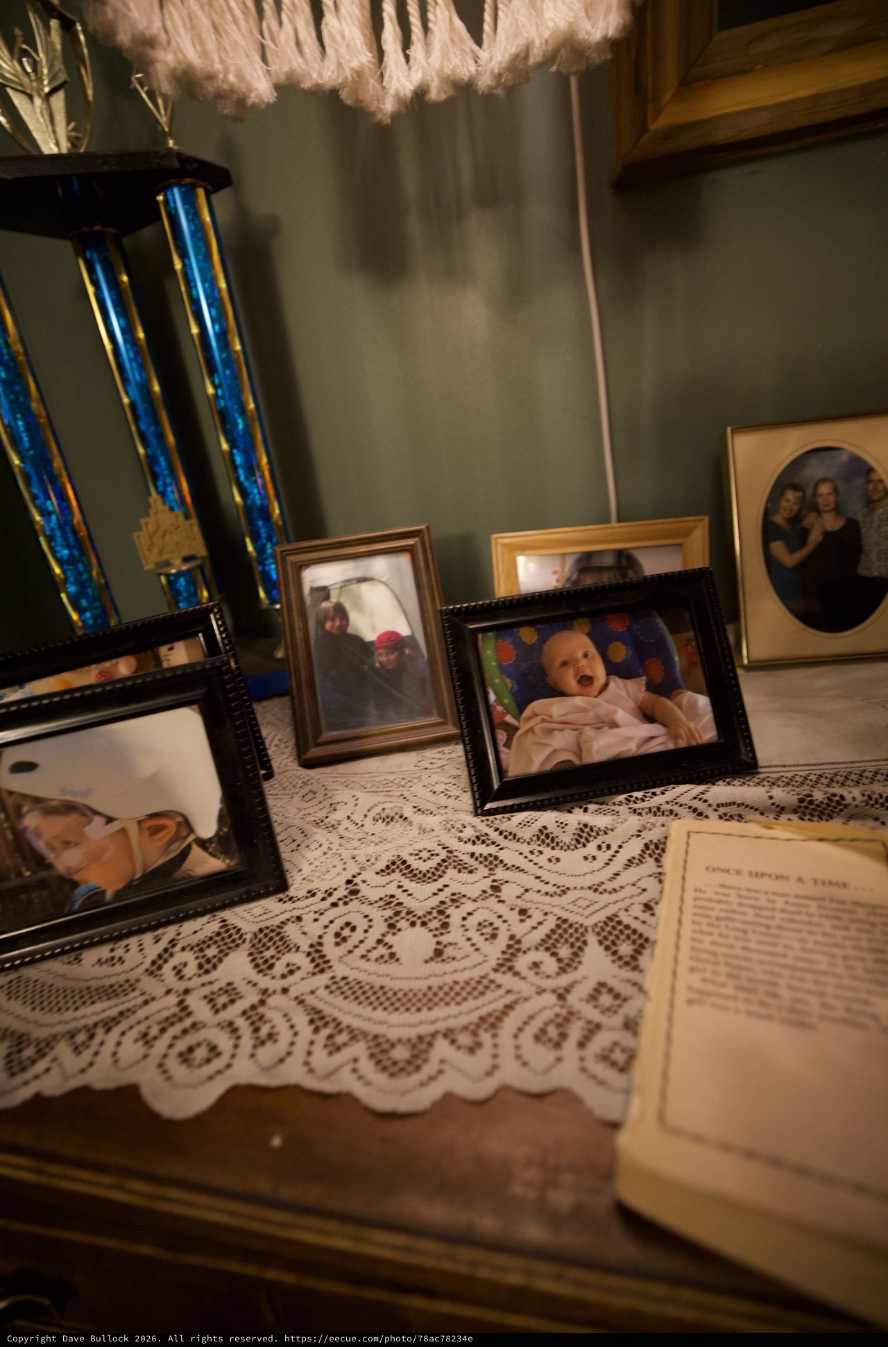 Cherished Memories: Family Trophy and Photo Display