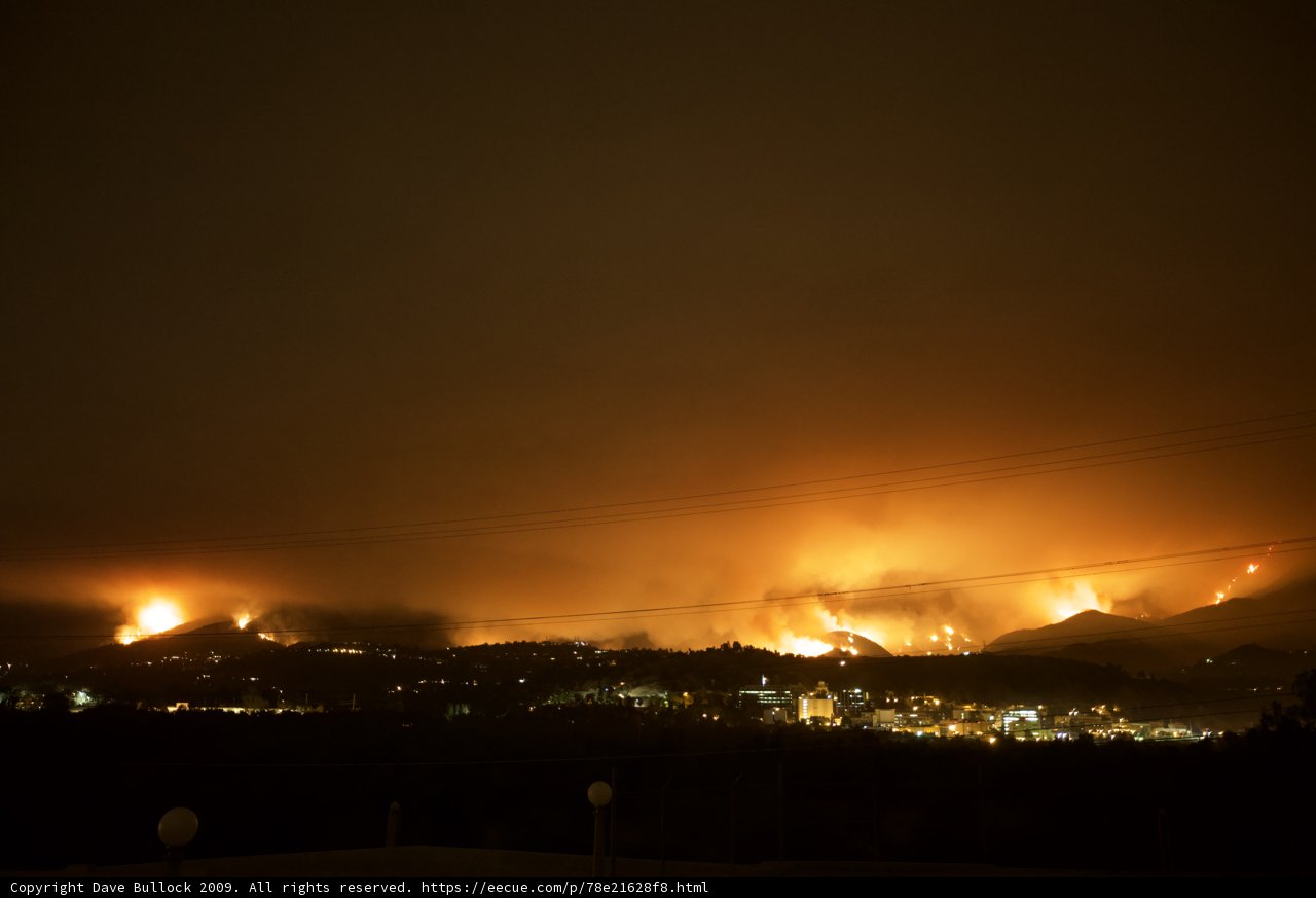 Aerial View of Station Fire at Night