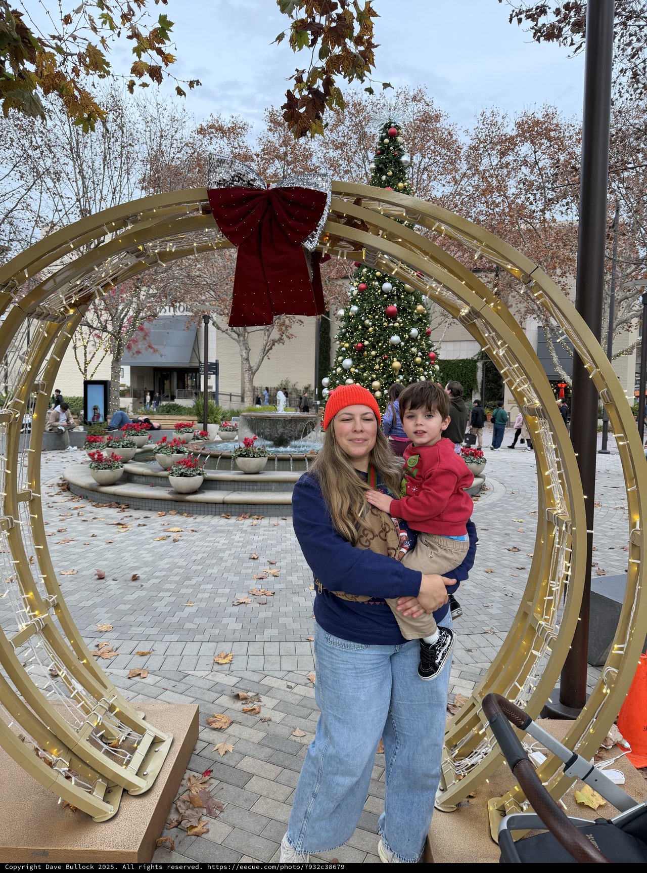 Mother and Child in Holiday Decorated Park