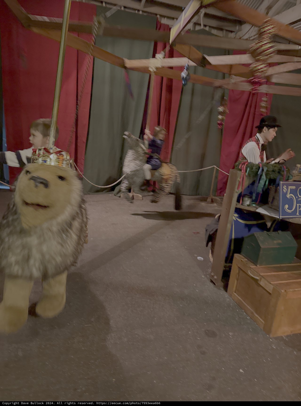 Blurred Carnival Carousel Scene with Dog