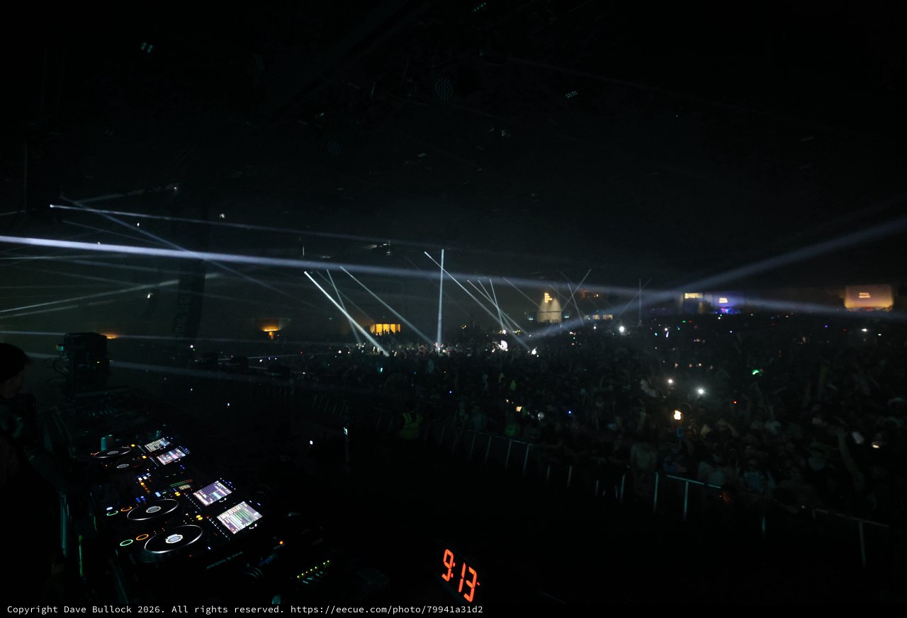Laser Light Show Over Massive Outdoor Festival Crowd