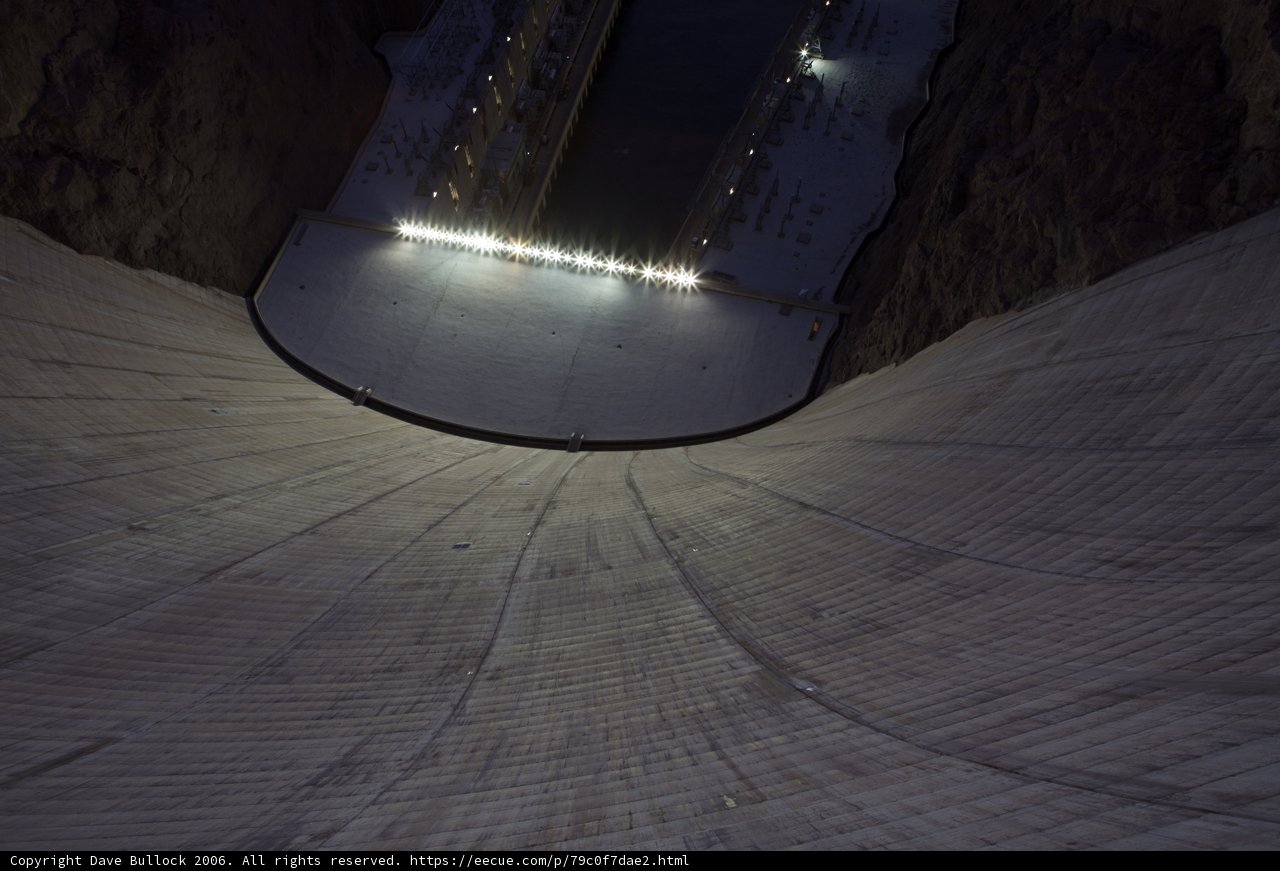 Illuminated Inside of Hoover Dam at Night