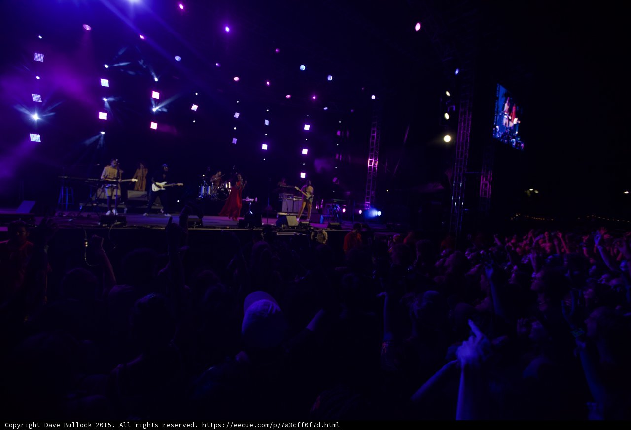 FYF Fest Wide Stage Solange Band Crowd Silhouettes Video Screen Purple Night