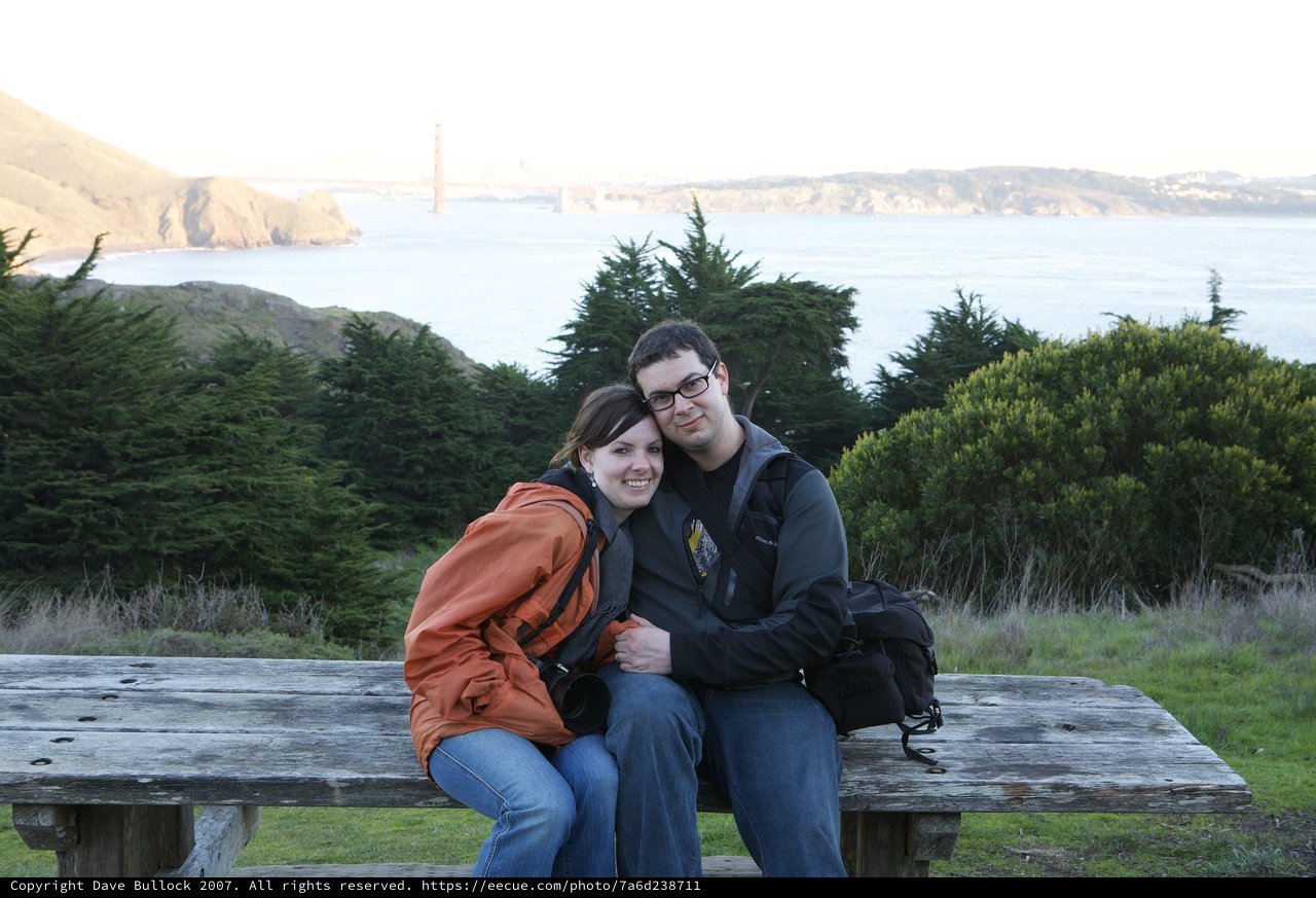 Couple Embracing with Golden Gate Bridge Vista
