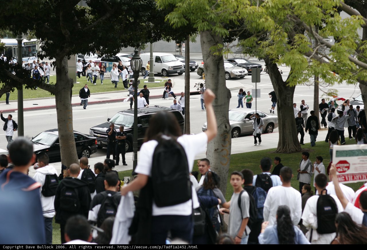 School Walkout Protesters Gather in the Park with Sign and Car