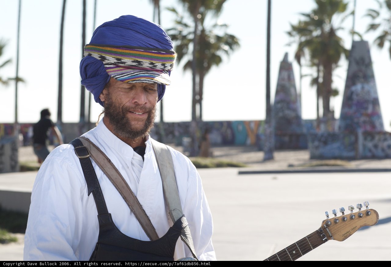 Guitar-strumming Man in Turban Amidst Palm Trees