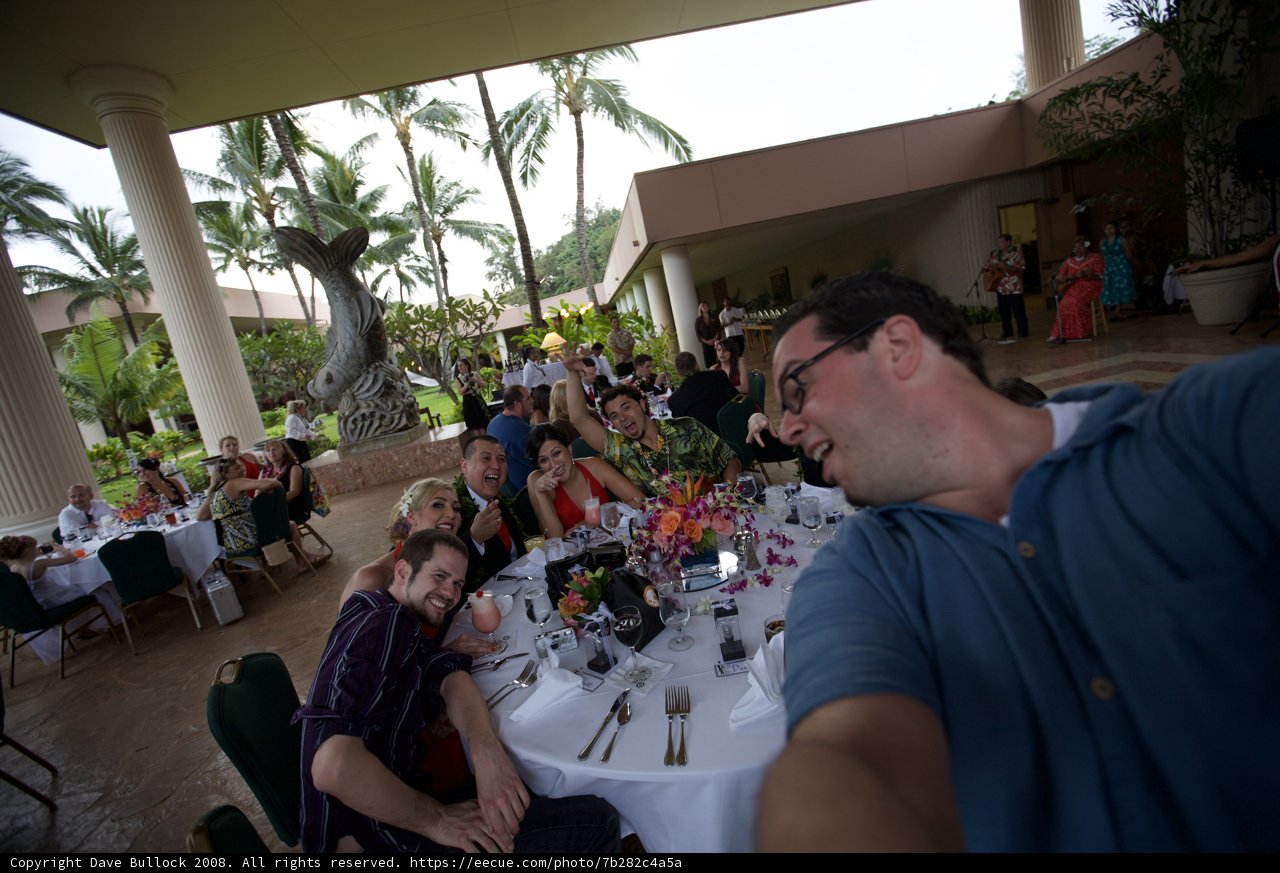 Group Selfie at a Hawaiian Dinner Party