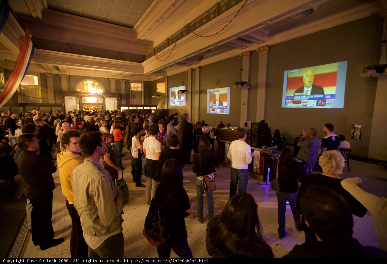Election Day Crowd Watches TV