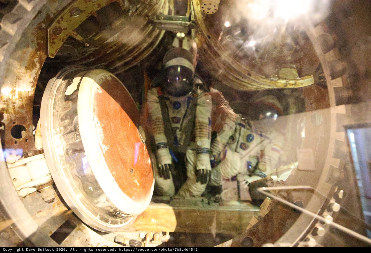 Inside Soviet Space Capsule Display with Cosmonauts