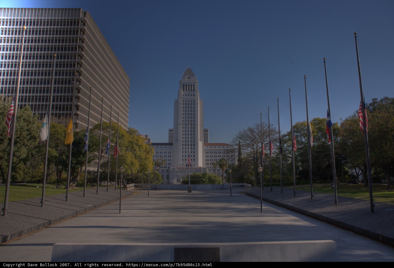 City Hall and Clock Tower Against Blue Sky