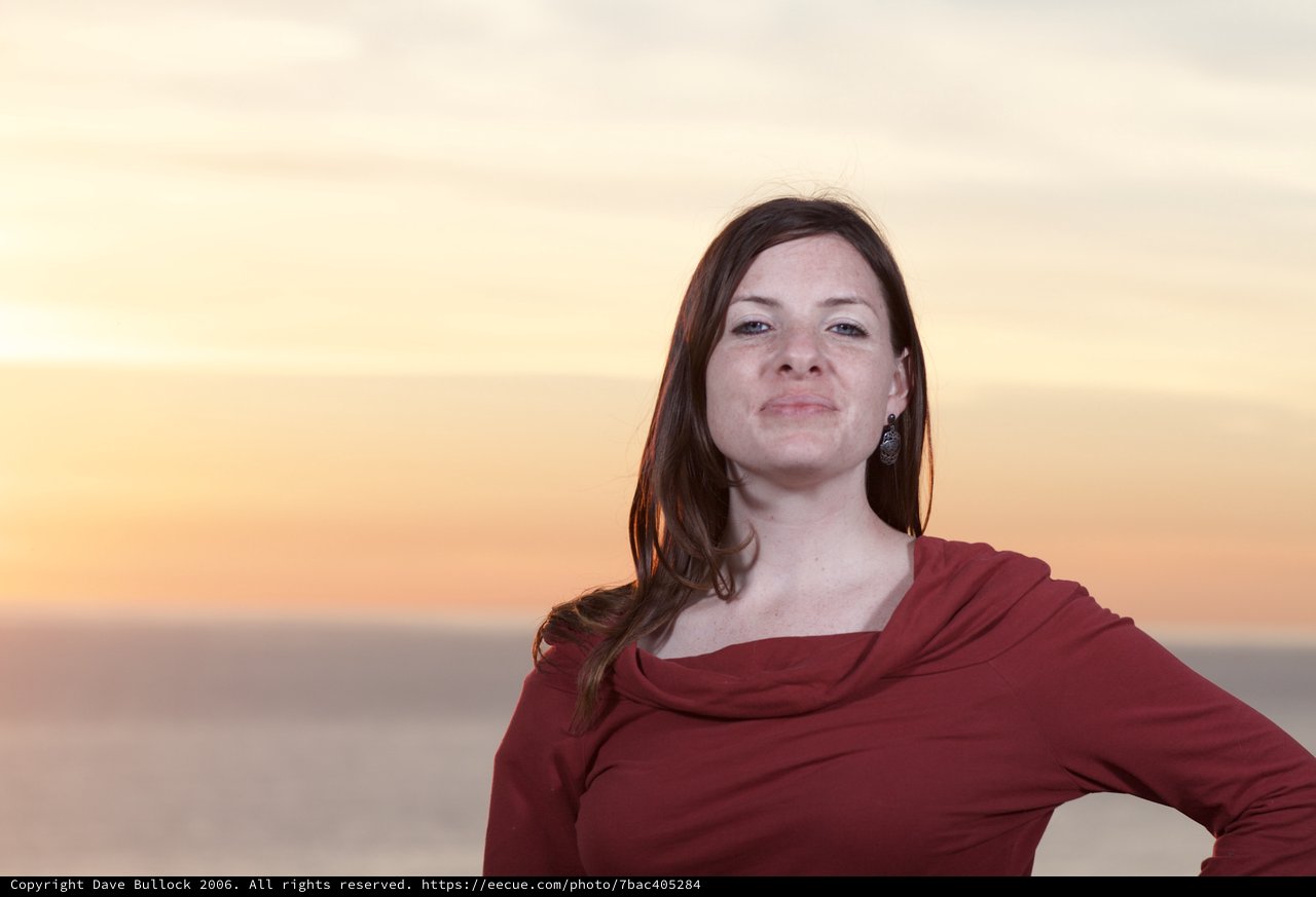 Woman in Red at Golden Hour Sunset