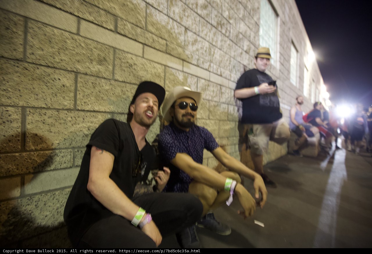 FYF Fest Friends Against Wall Black Cap Expression Cowboy Hat Sunglasses Beard Night