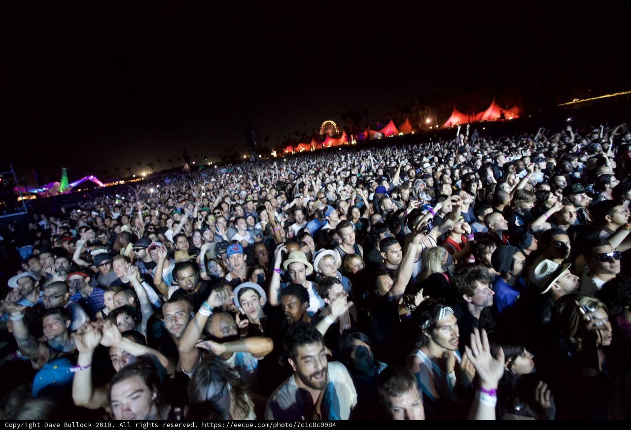 Crowd Jamming to the Concert Under the Night Sky at Cochella 2010