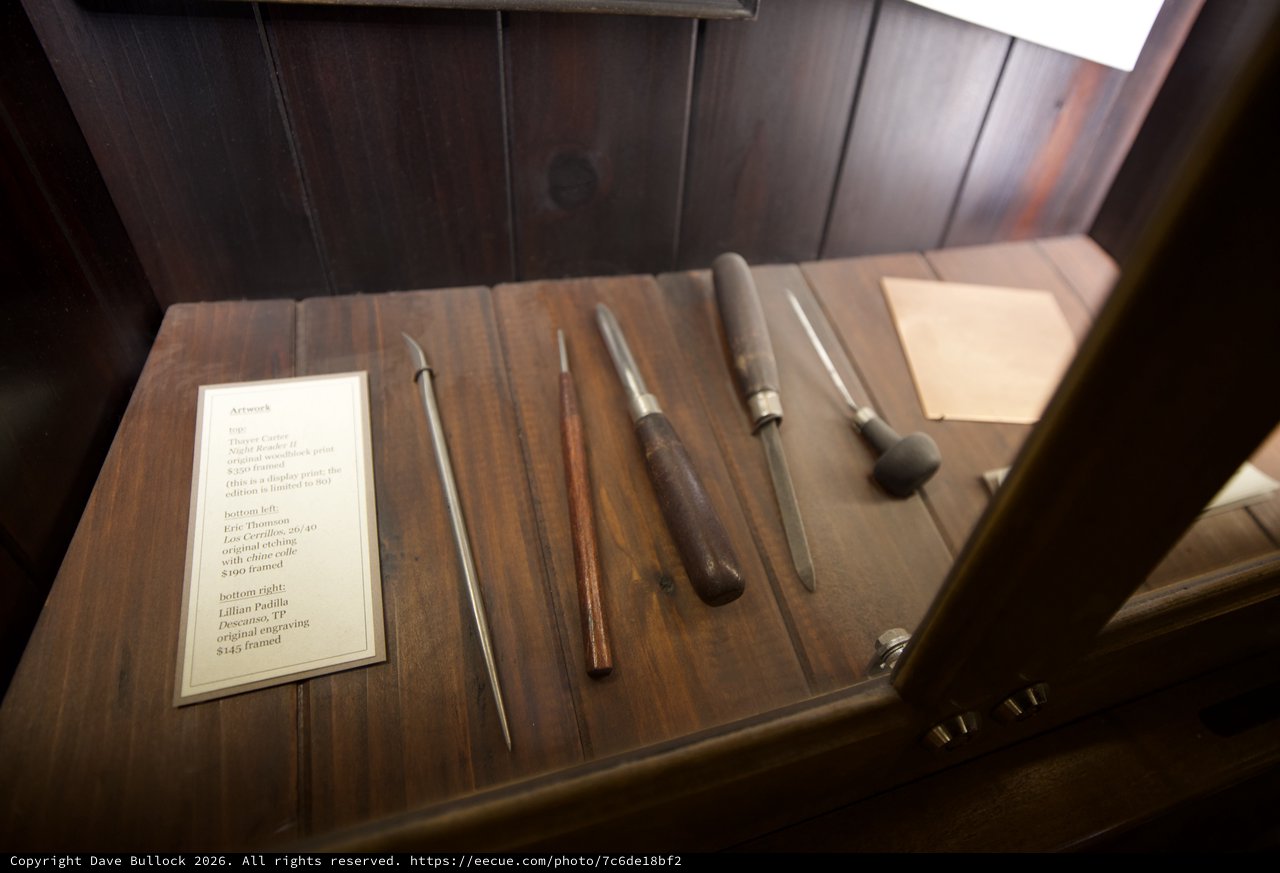 Vintage Printmaking and Engraving Tools Display