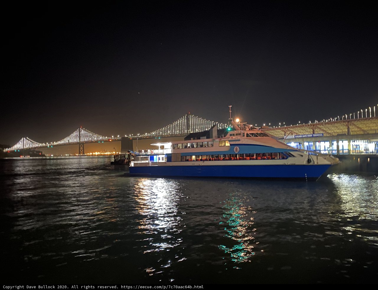 Nighttime Ferry Ride with the Bay Bridge in View