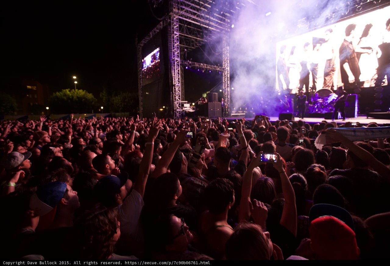 Morrissey Wide Crowd Stage Video Screen The Smiths White Haze Arms Raised Phones Trees Night