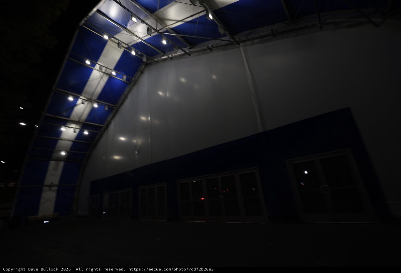 Blue and White Venue Stage Wall at Night
