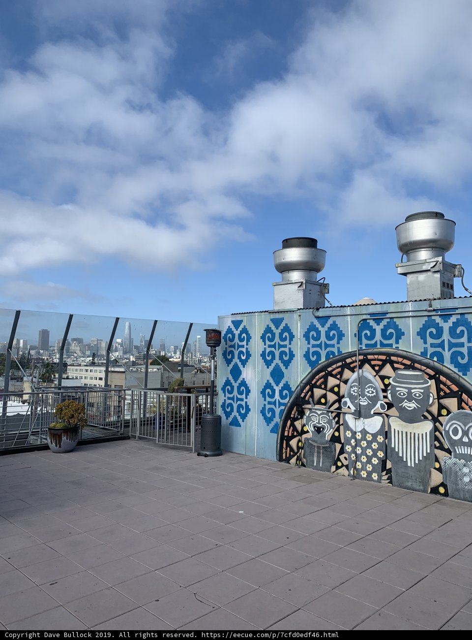 City Skyline Mural on Rooftop Walkway
