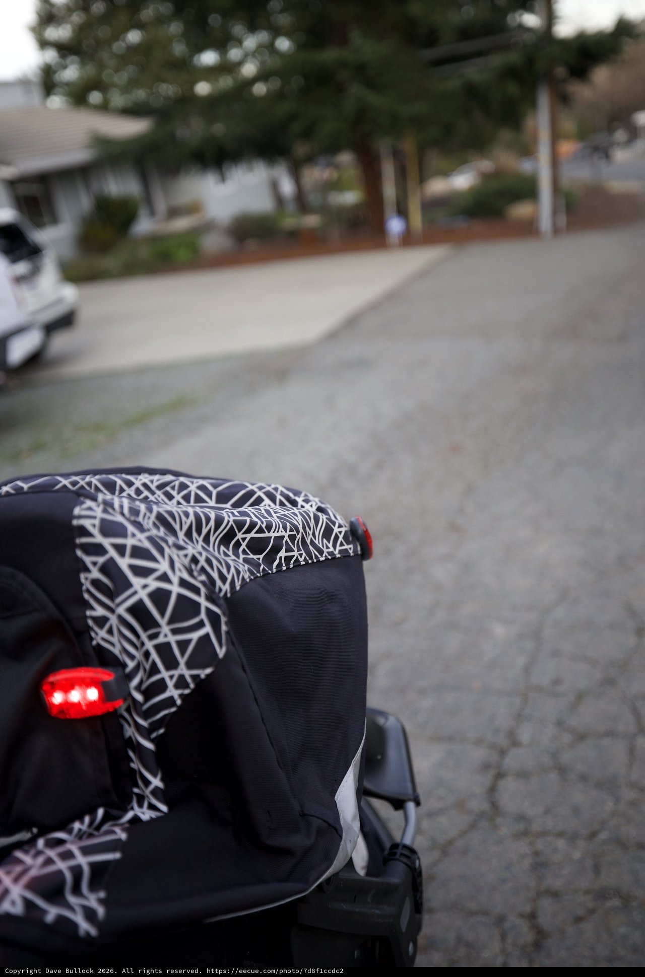 Evening Stroll with Baby Stroller in Suburban Neighborhood