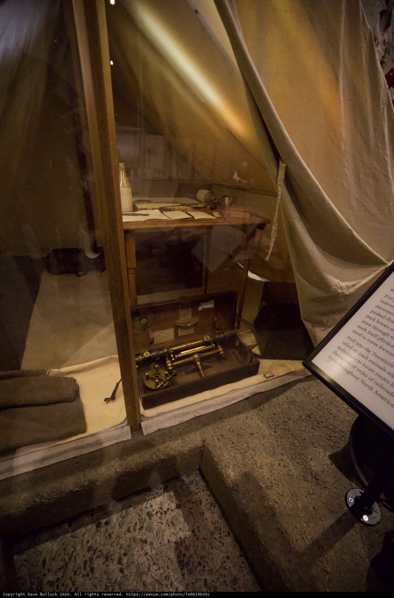 Civil War Era Military Tent Display with Surveying Equipment