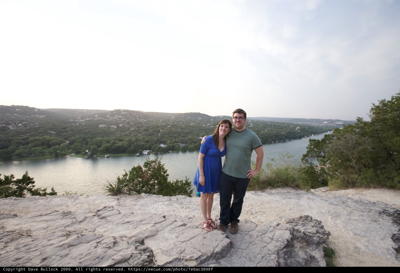 Couple Poses Above Lake Austin at Golden Hour