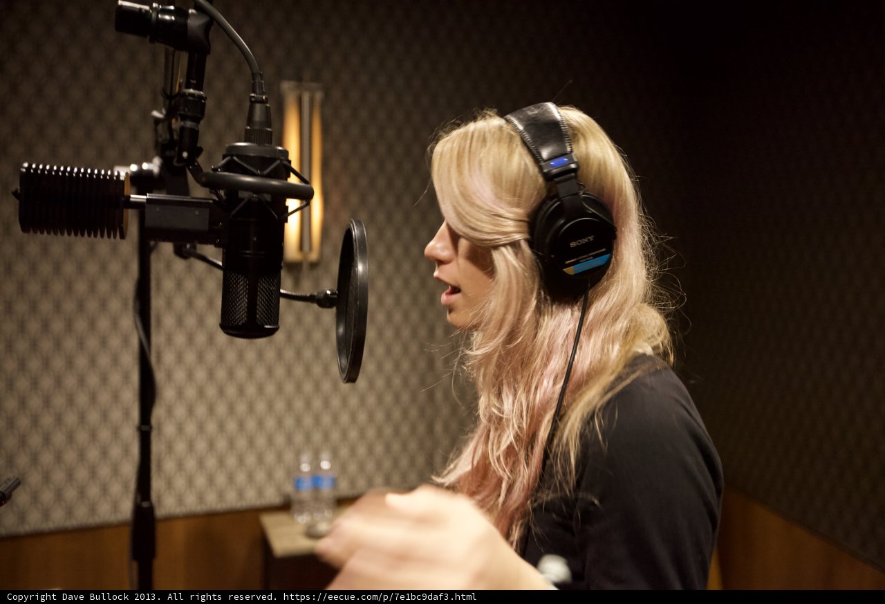 Pink-haired diva in the studio