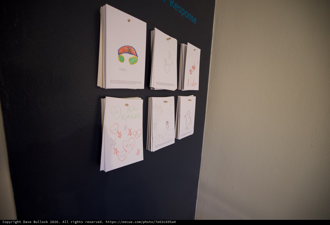Children's Art Display on Magnetic Chalkboard Wall
