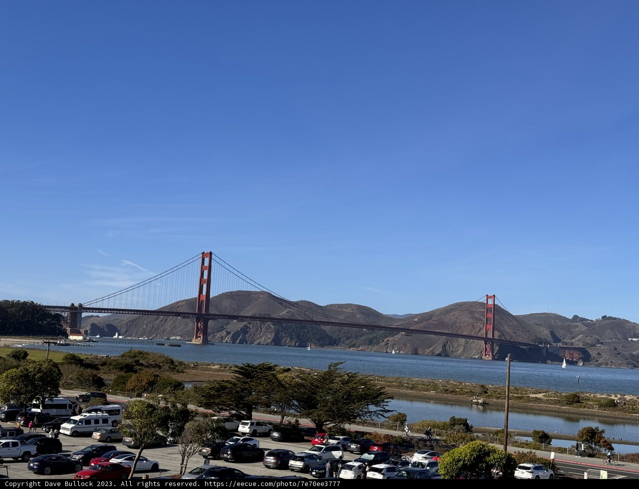 Elevated View of Golden Gate Bridge from Presidio Parking Lot