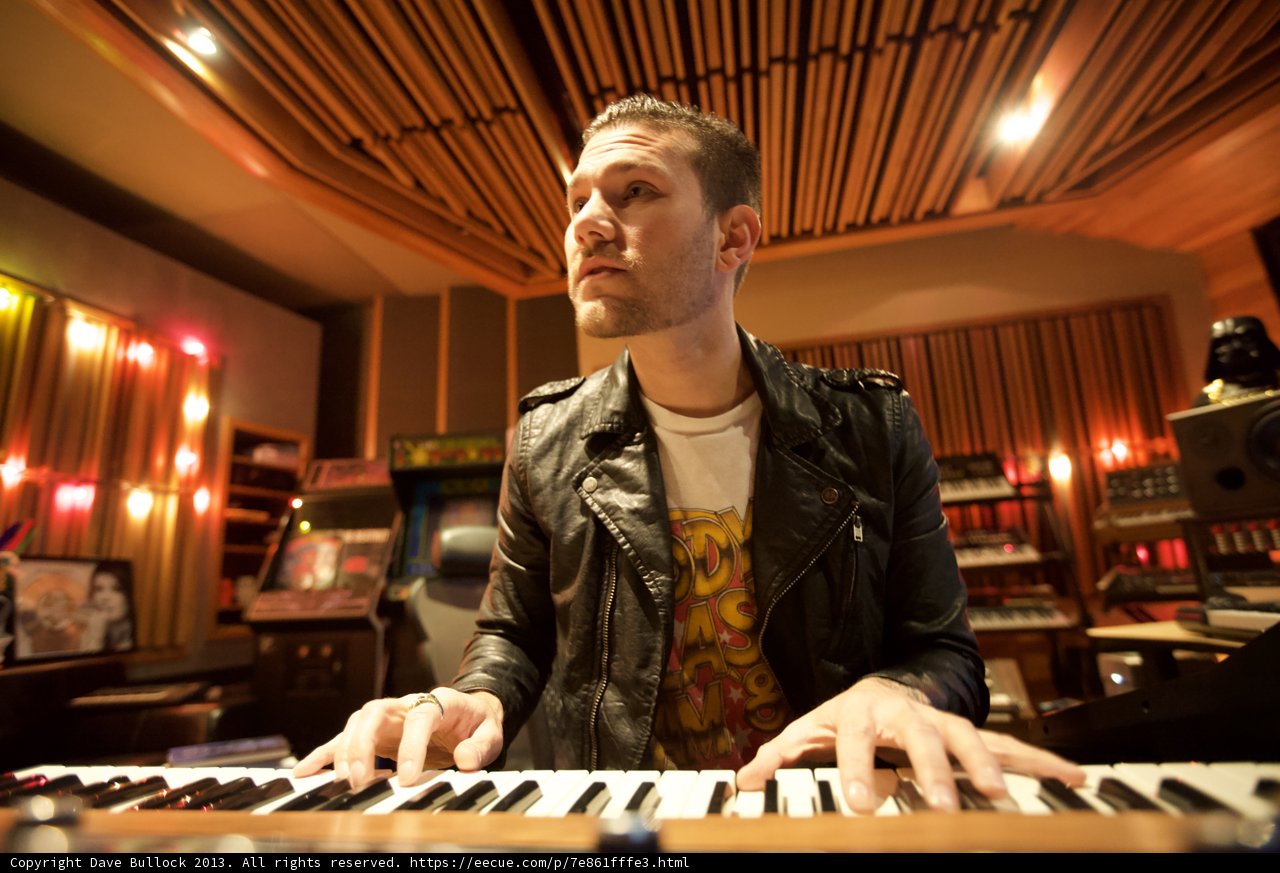 Leather-clad Man Playing Electronic Keyboard