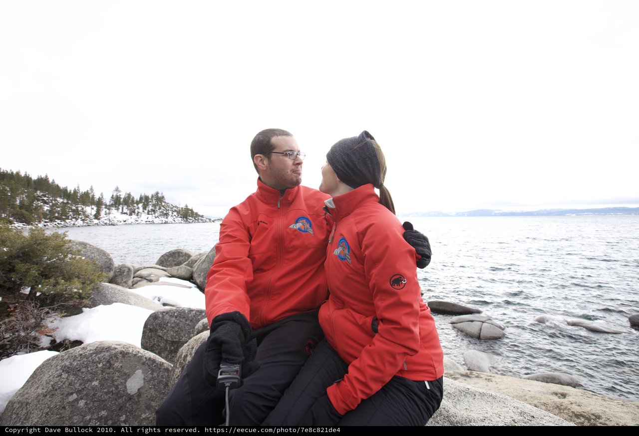 Winter Romance at Lake Tahoe's Rocky Shore