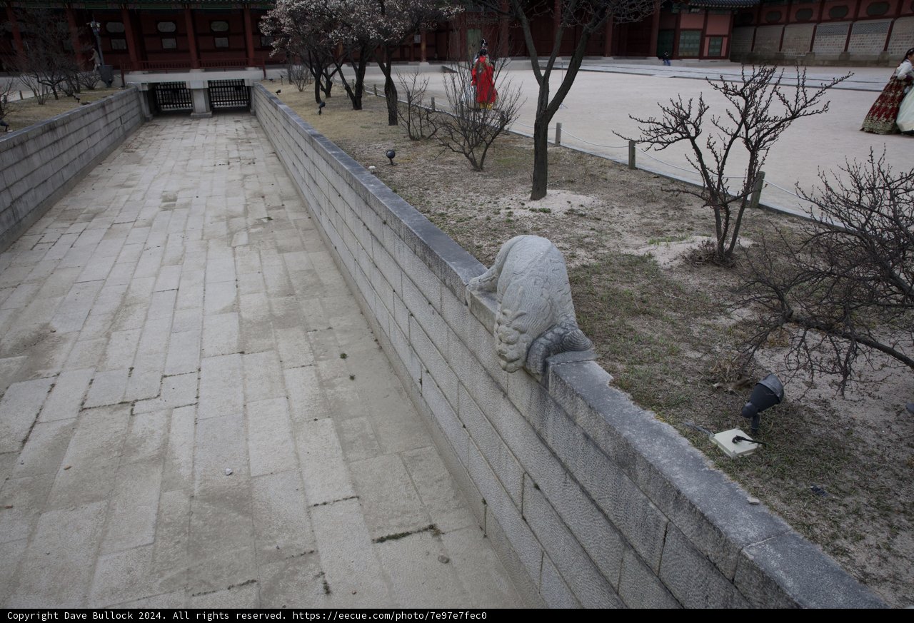 The Serene Sentinel: A Cat Statue on a Stone Wall