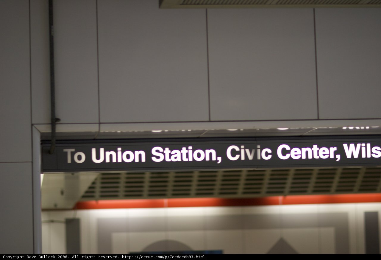 Direction Sign to Union Station Caption: An electronic sign pointing towards Union Station at the Williamsburg Civic Center, taken during a Flexilis shoot in 2006.