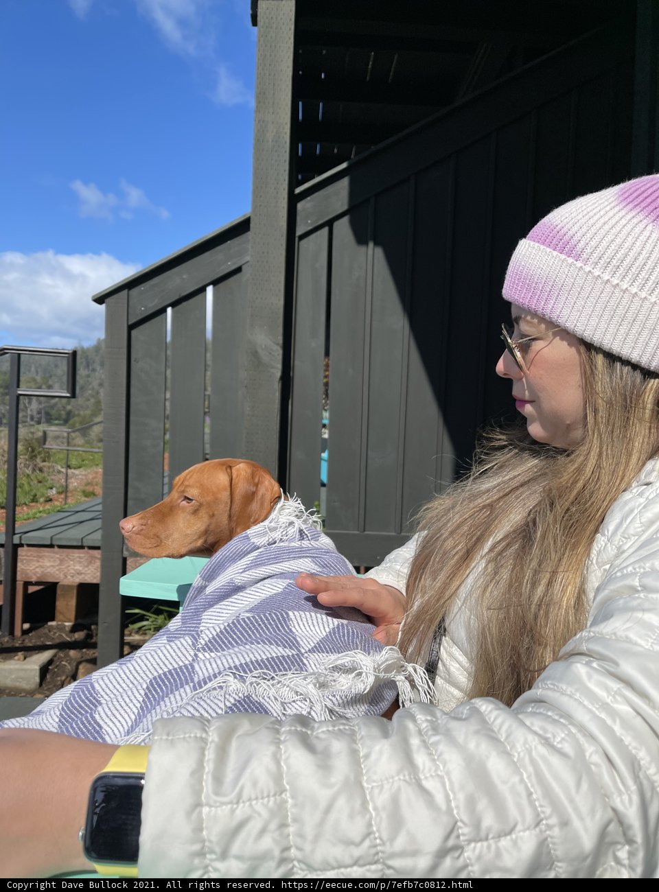 A Woman and her Canine Companion at Jenner Bench