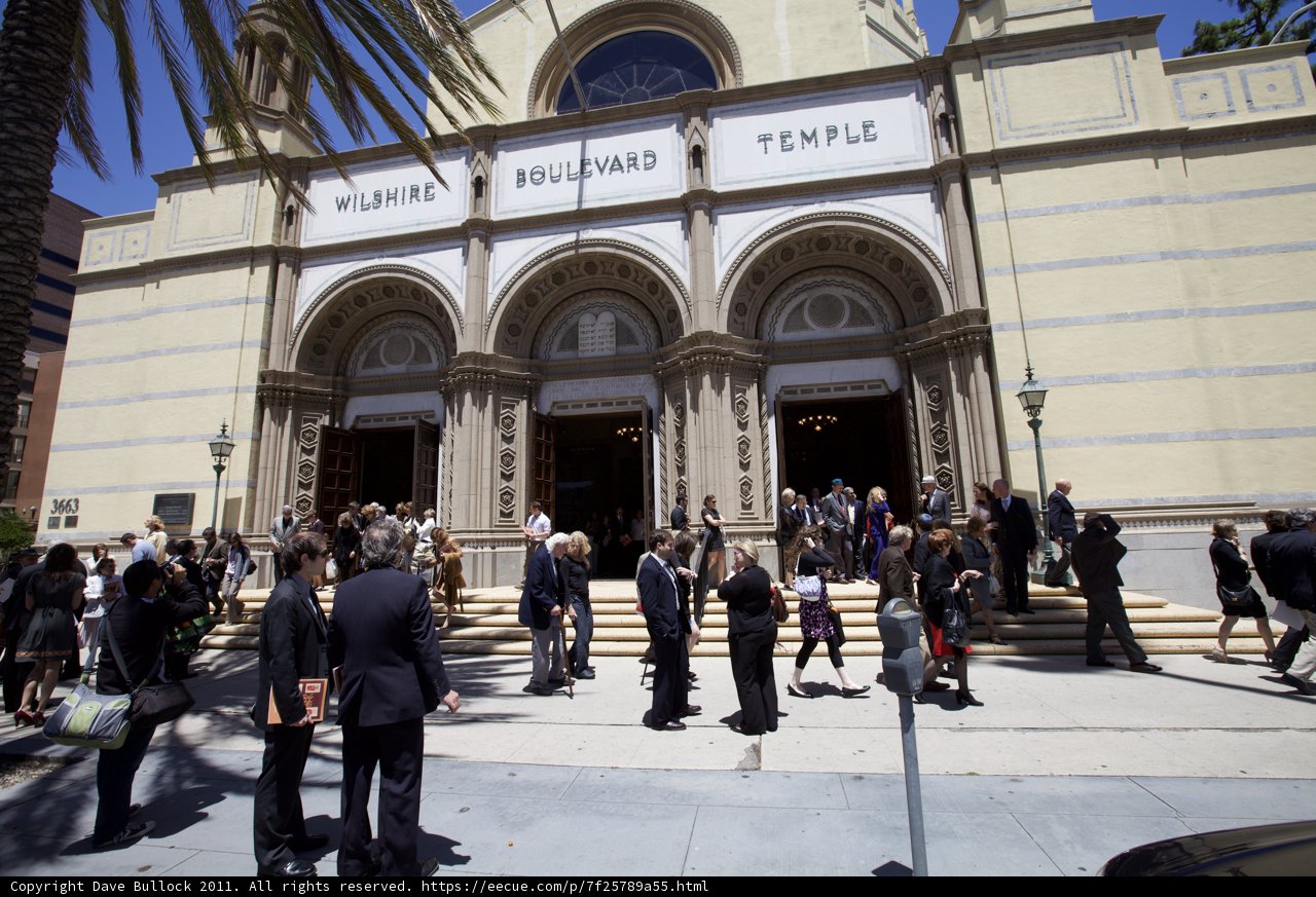 Congregation gathers on church steps