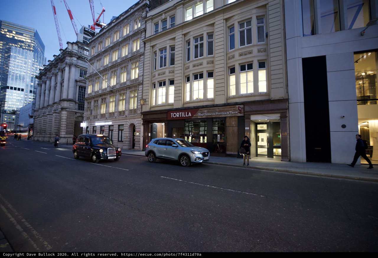 Twilight Street Scene in London Financial District